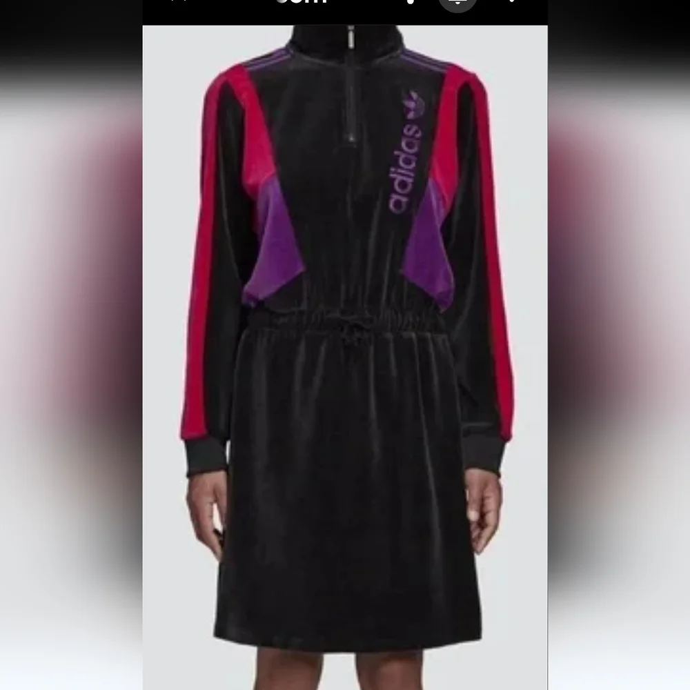 Adidas Women's Retro  Black Velour Dress with Red and Purple Accents. Sz S